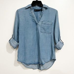 NWT Chambray Shirt with Roll Up Sleeves and Button Back